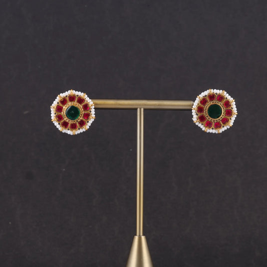 Floral Round Jadau Kundan Stud Earrings