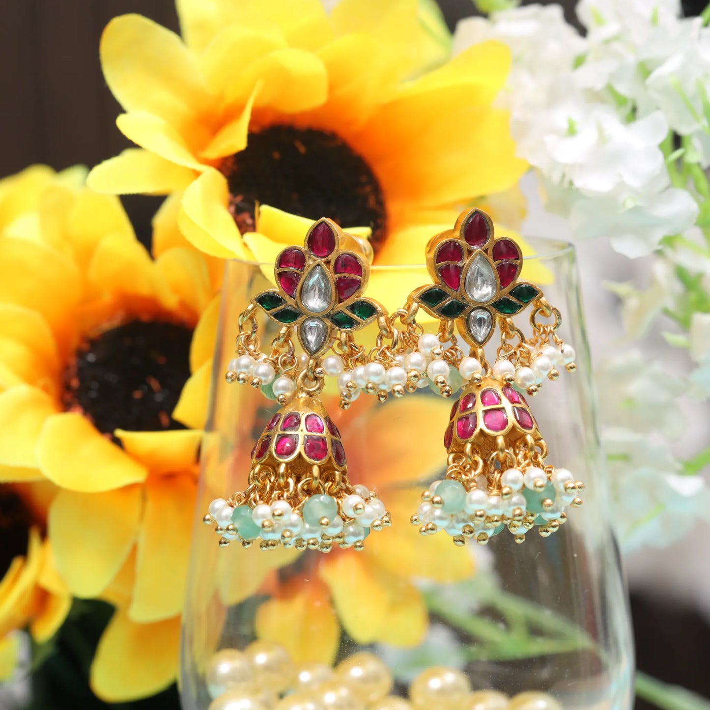 Simple and Elegant Small Jadau Kundan Jhumka Earrings