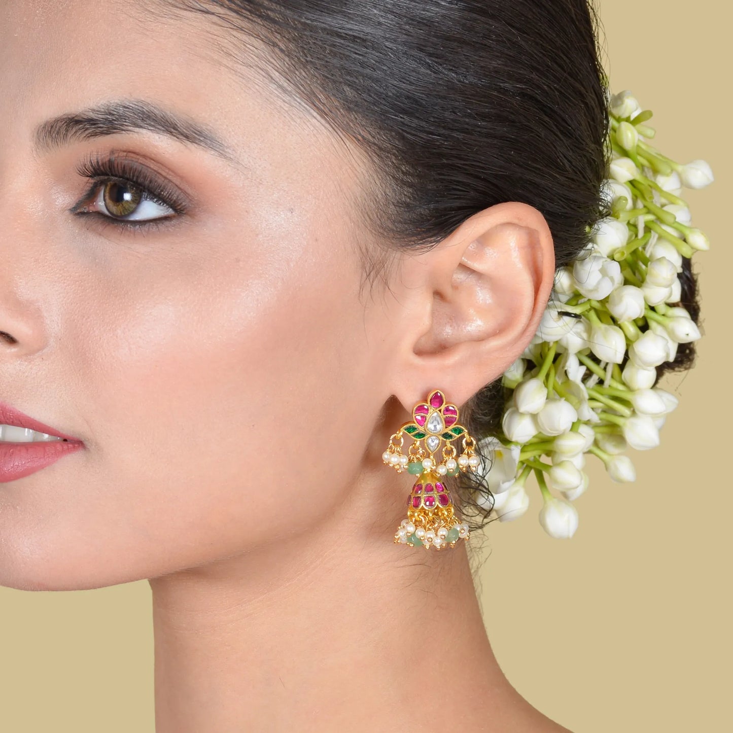 Simple and Elegant Small Jadau Kundan Jhumka Earrings