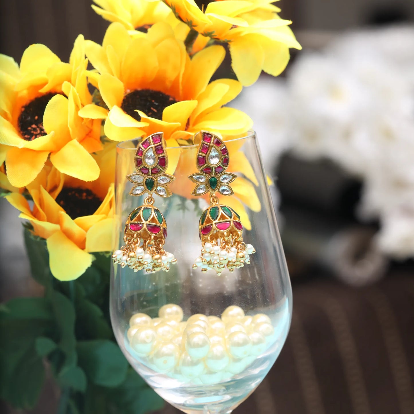 Mango Motif Jadau Kundan Jhumka Earrings with Pearls