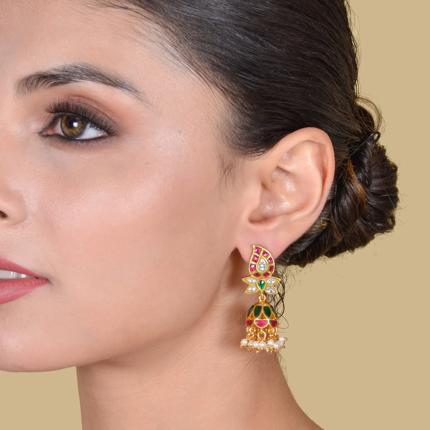 Mango Motif Jadau Kundan Jhumka Earrings with Pearls