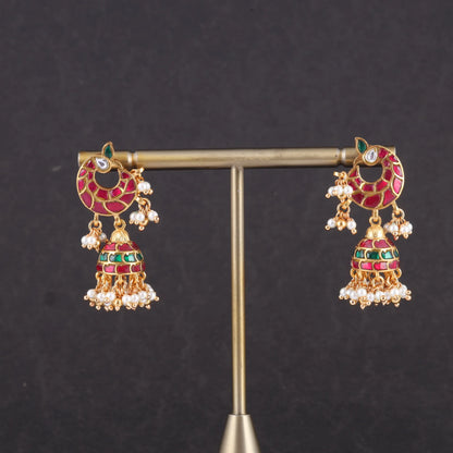 Real Jadau Kundan Work Peacock Jhumka Earrings with Pearls