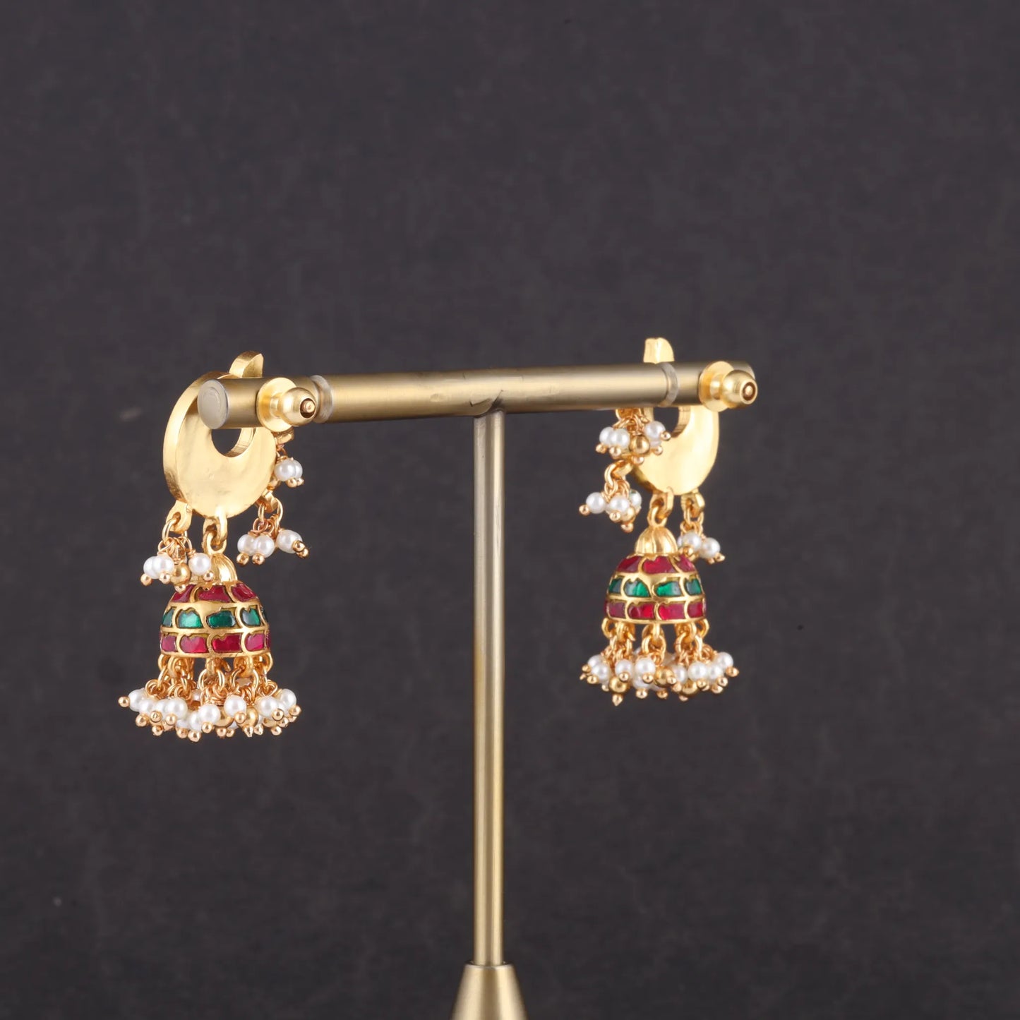 Real Jadau Kundan Work Peacock Jhumka Earrings with Pearls