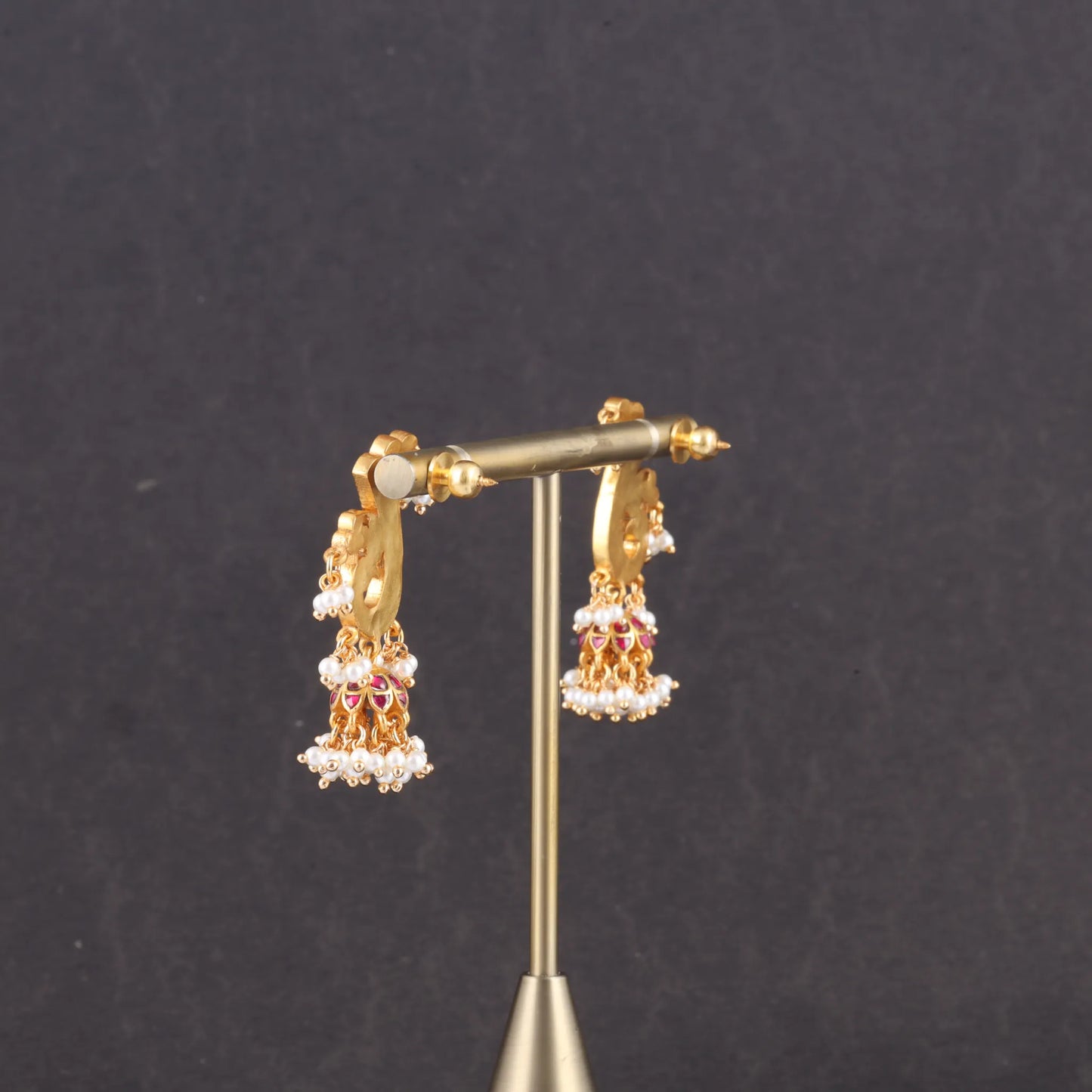 Peacock Motif Jadau Kundan Jhumka Earrings with Pearl Hangings