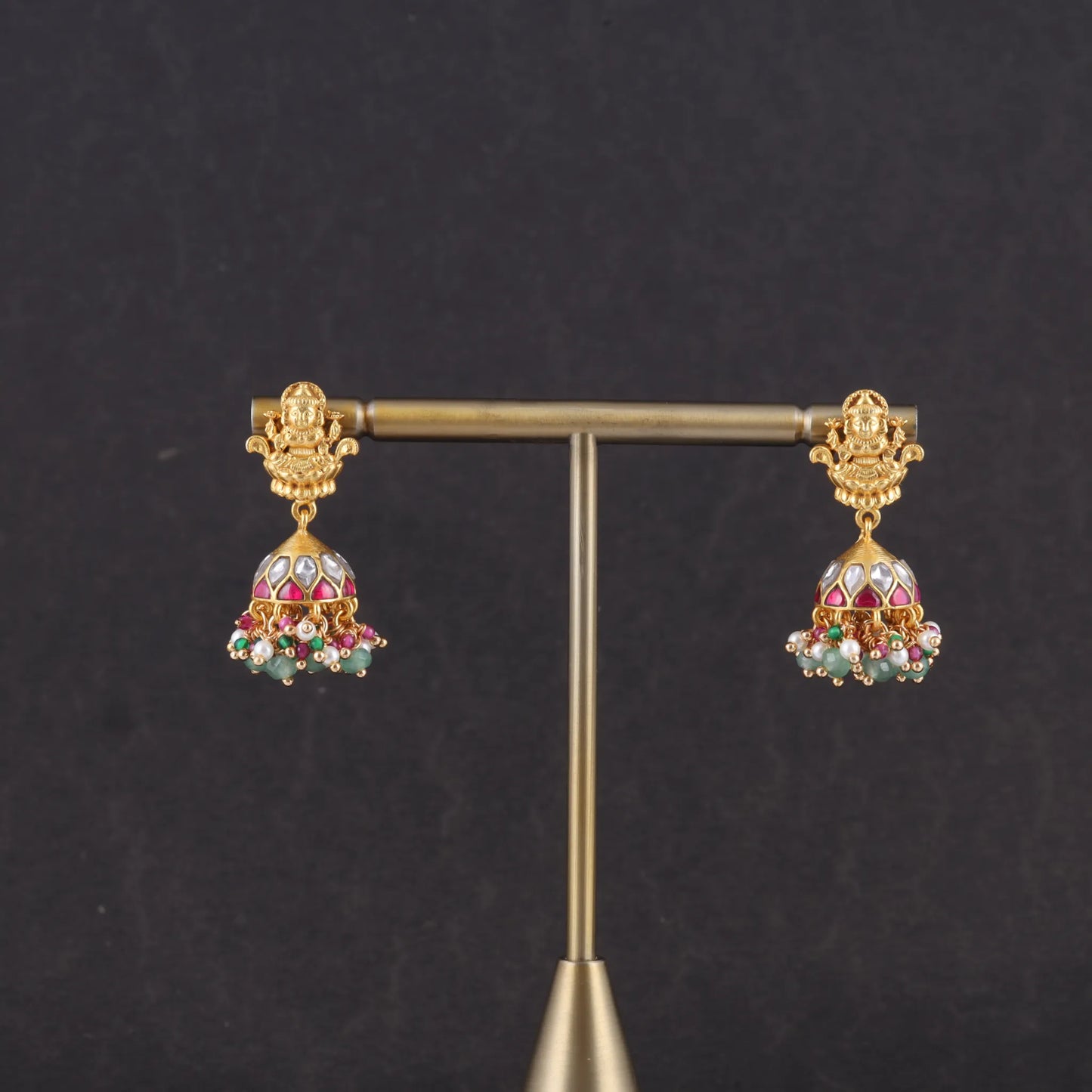 Traditional Lakshmi Jadau Kundan Small Jhumka Earrings with beads