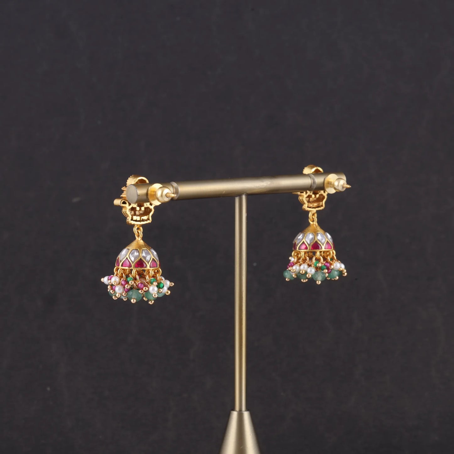 Traditional Lakshmi Jadau Kundan Small Jhumka Earrings with beads