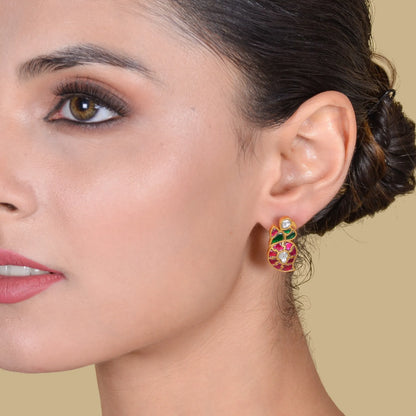 Peacock Mango Real Jadau Kundan Stud Earrings