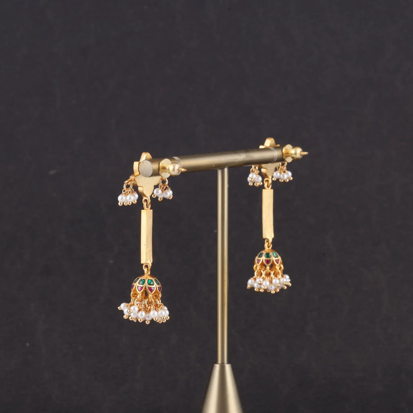 Simple Classic Long Floral Jadau Kundan Jhumka Earrings with Pearls