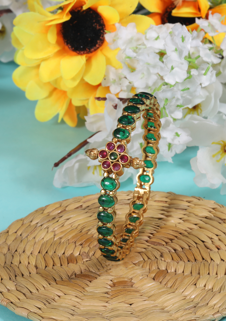 Emerald Green Designer Jadau Kundan Openable Single Bangle