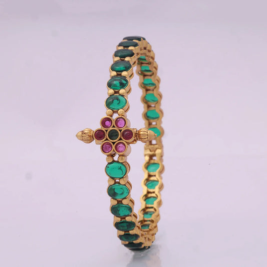 Emerald Green Designer Jadau Kundan Openable Single Bangle