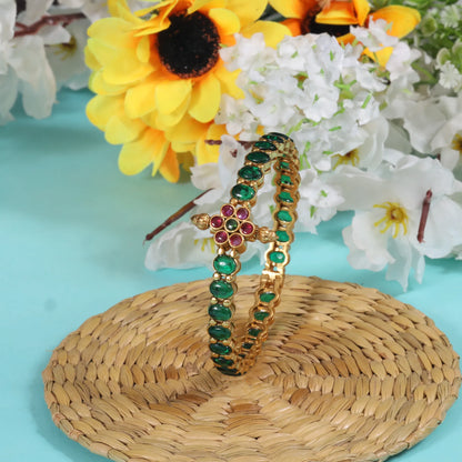 Emerald Green Designer Jadau Kundan Openable Single Bangle