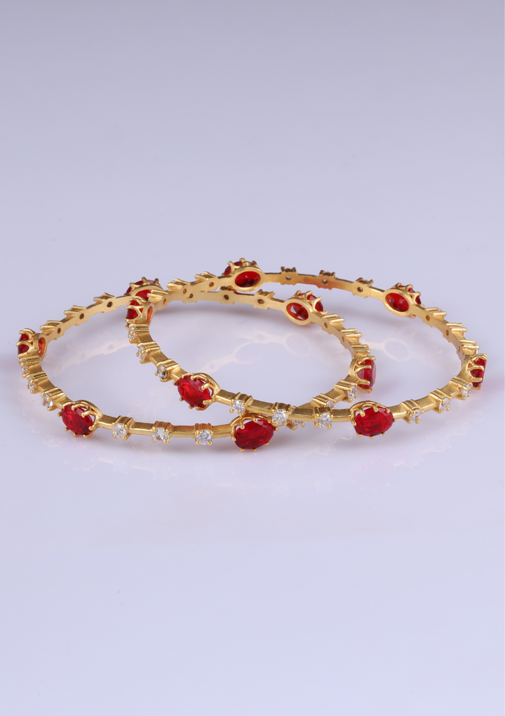 Aarohi Designer Red Ruby CZ Pair Bangles