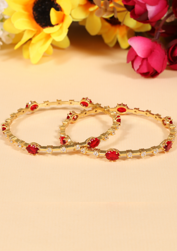 Aarohi Designer Red Ruby CZ Pair Bangles