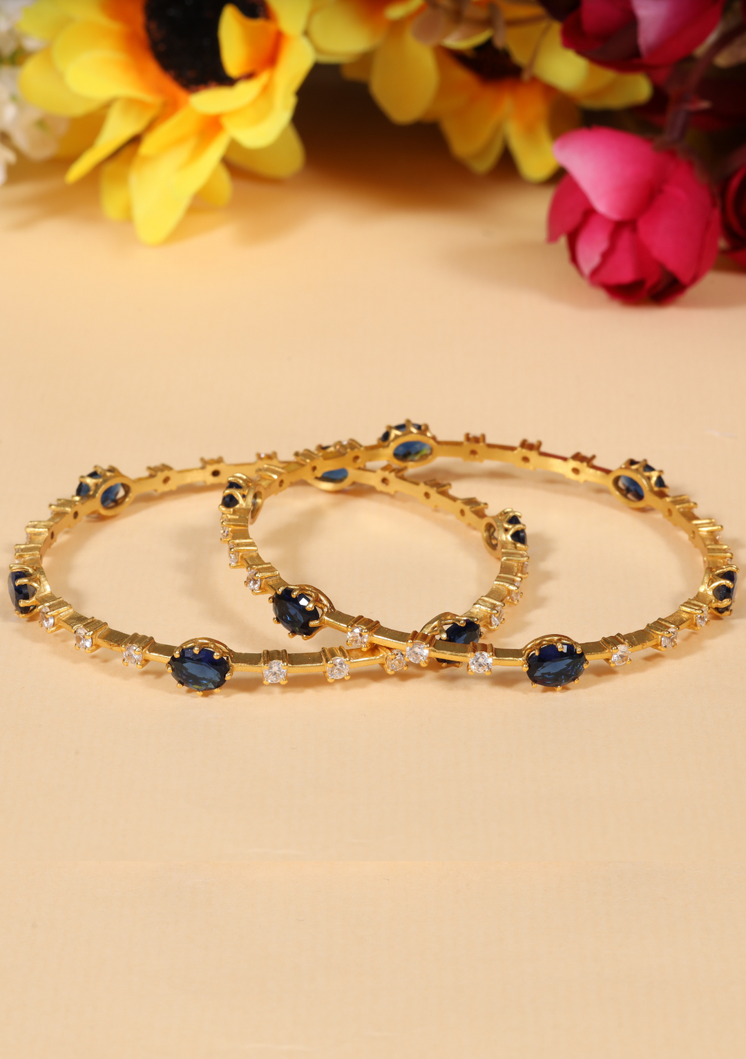 Bhuvika Designer Blue Sapphire CZ Pair Bangles