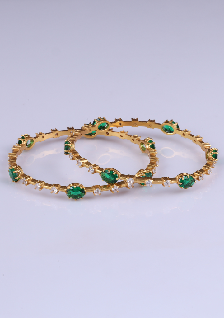 Divyanshi Designer Green Emerald CZ Pair Bangles