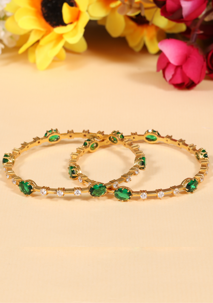 Divyanshi Designer Green Emerald CZ Pair Bangles