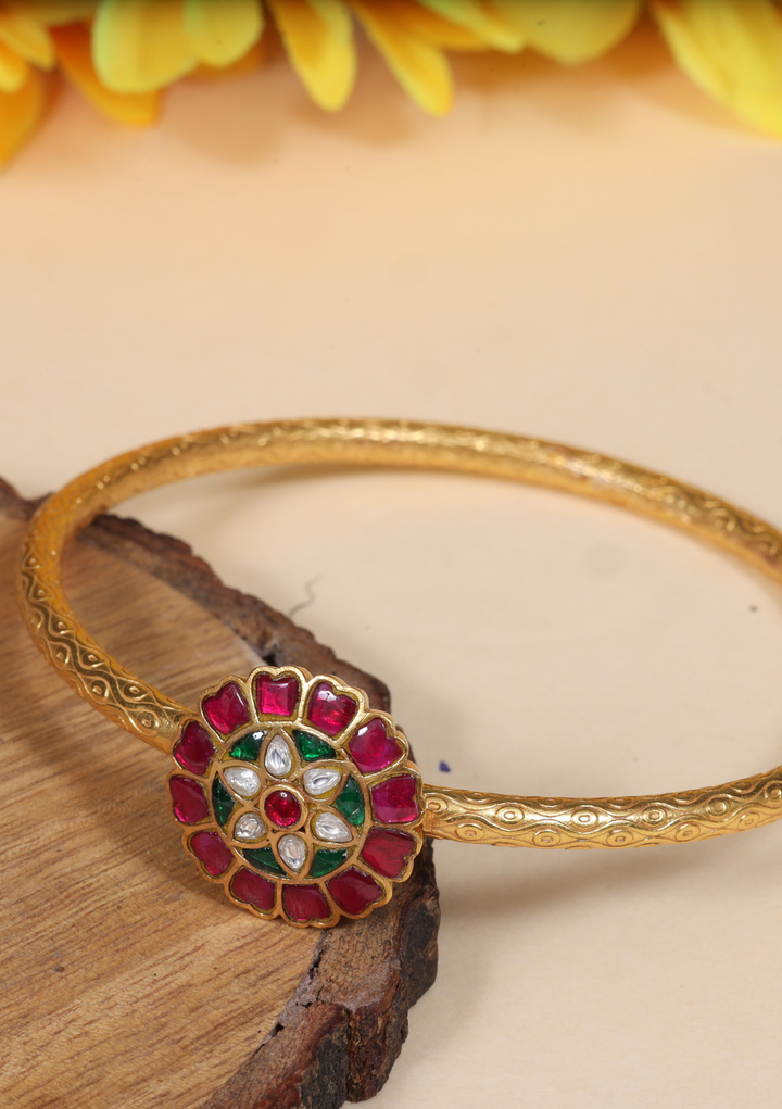 Designer Floral Jadau Kundan Single Bangle