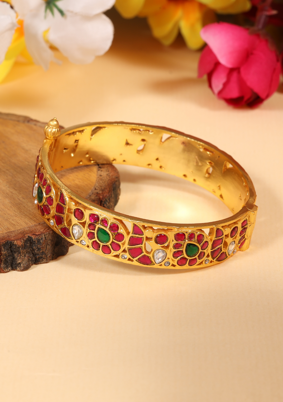 Navisha Jadau Kundan Designer Statement Single Bangle