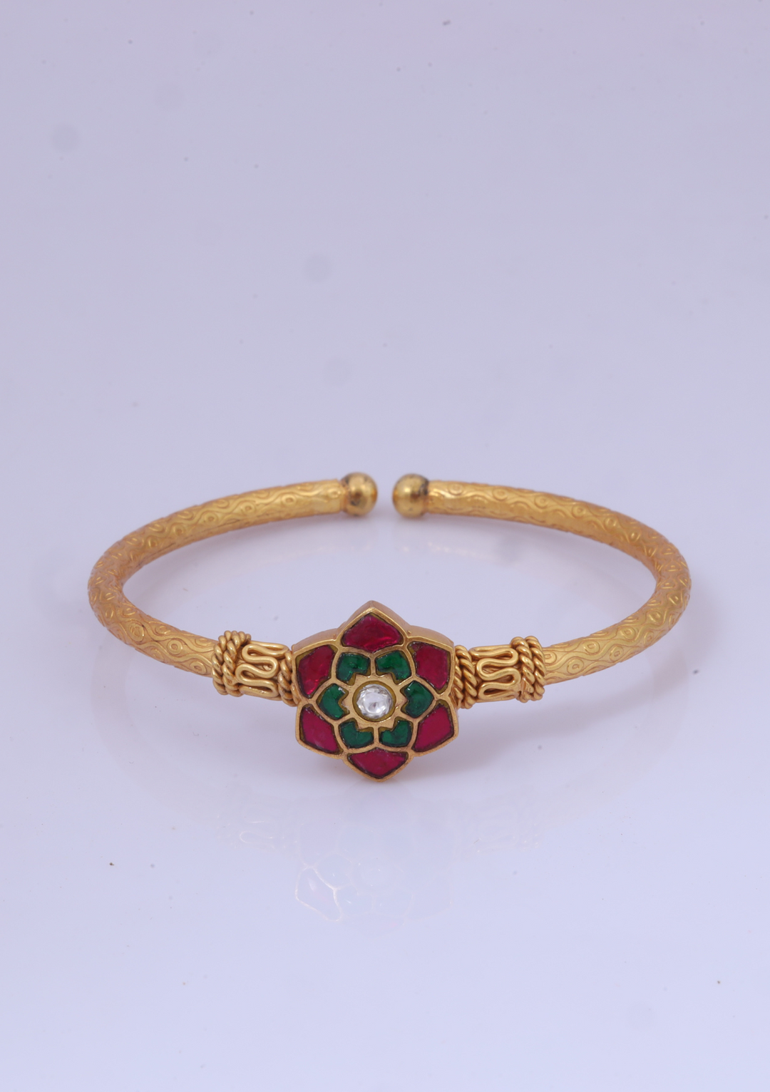 Designer Handcrafted Floral Jadau Kundan Single Bangle