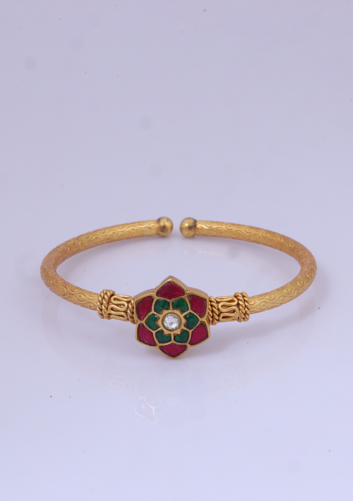 Designer Handcrafted Floral Jadau Kundan Single Bangle