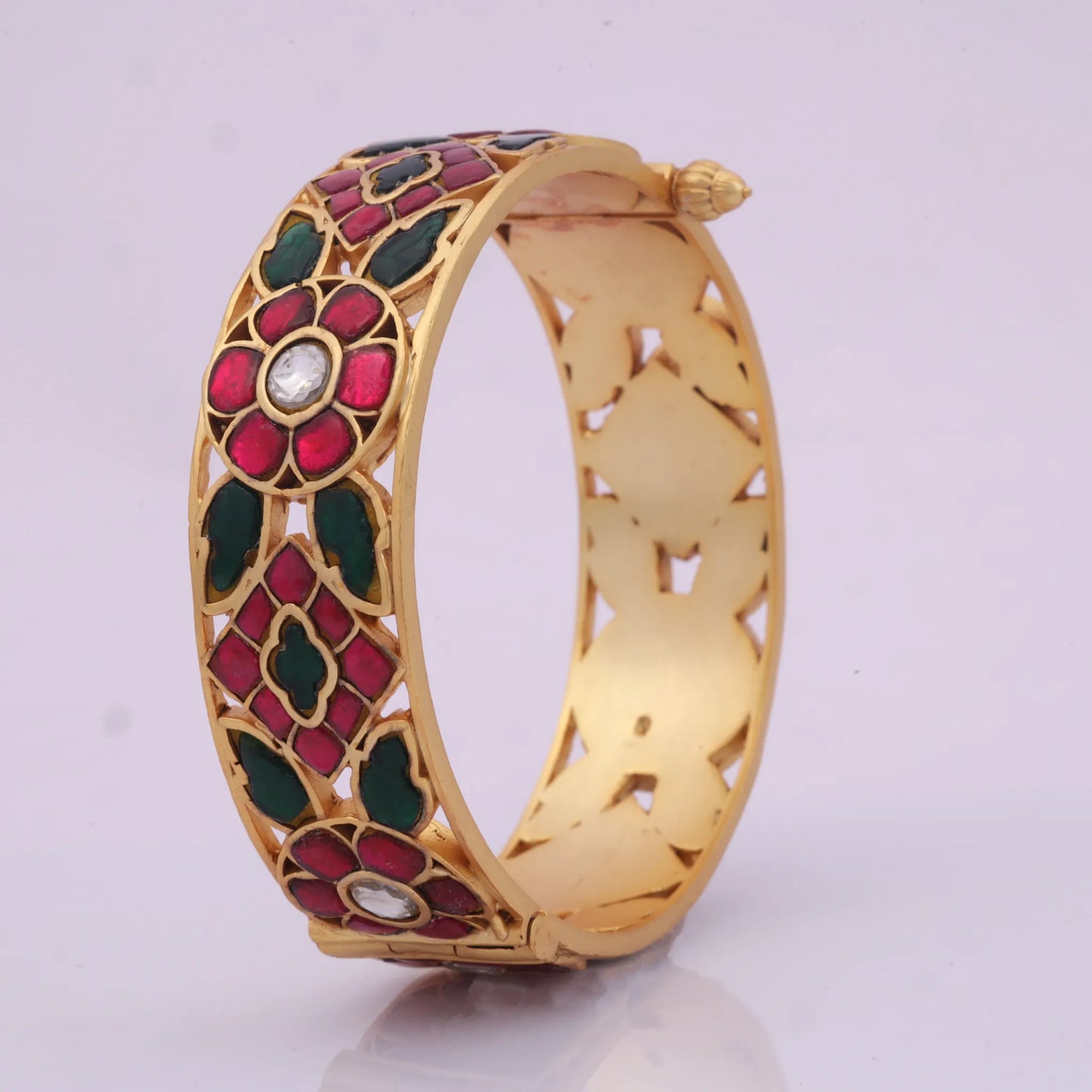 Ruby and Emerald Unique Jadau Kundan Openable Single Bangle