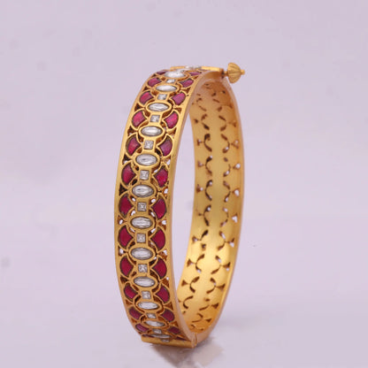 Beautiful Red Ruby Jadau Kundan Openable Single Bangle