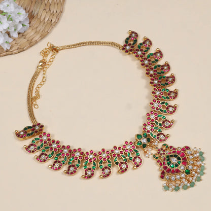 Beautiful Mango with Floral Pattern Jadau Kundan Necklace