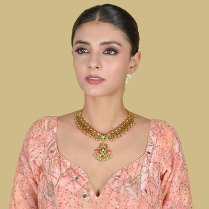 Beautiful Mango with Floral Pattern Jadau Kundan Necklace