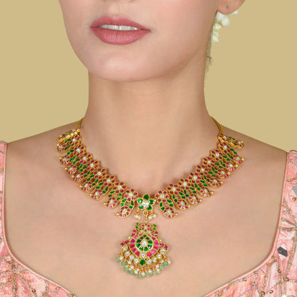 Beautiful Mango with Floral Pattern Jadau Kundan Necklace