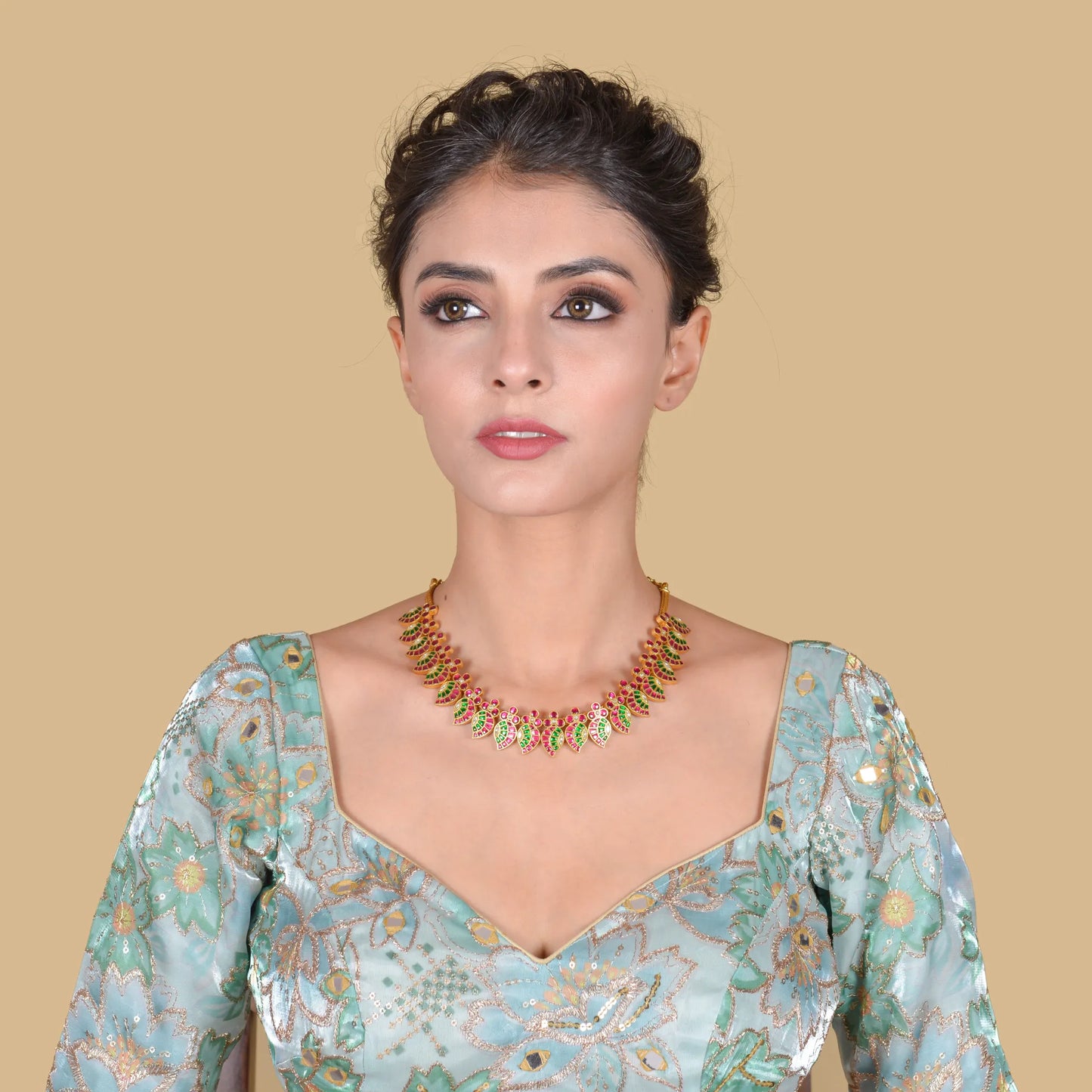 Luxurious Jadau Kundan Mango Short Necklace