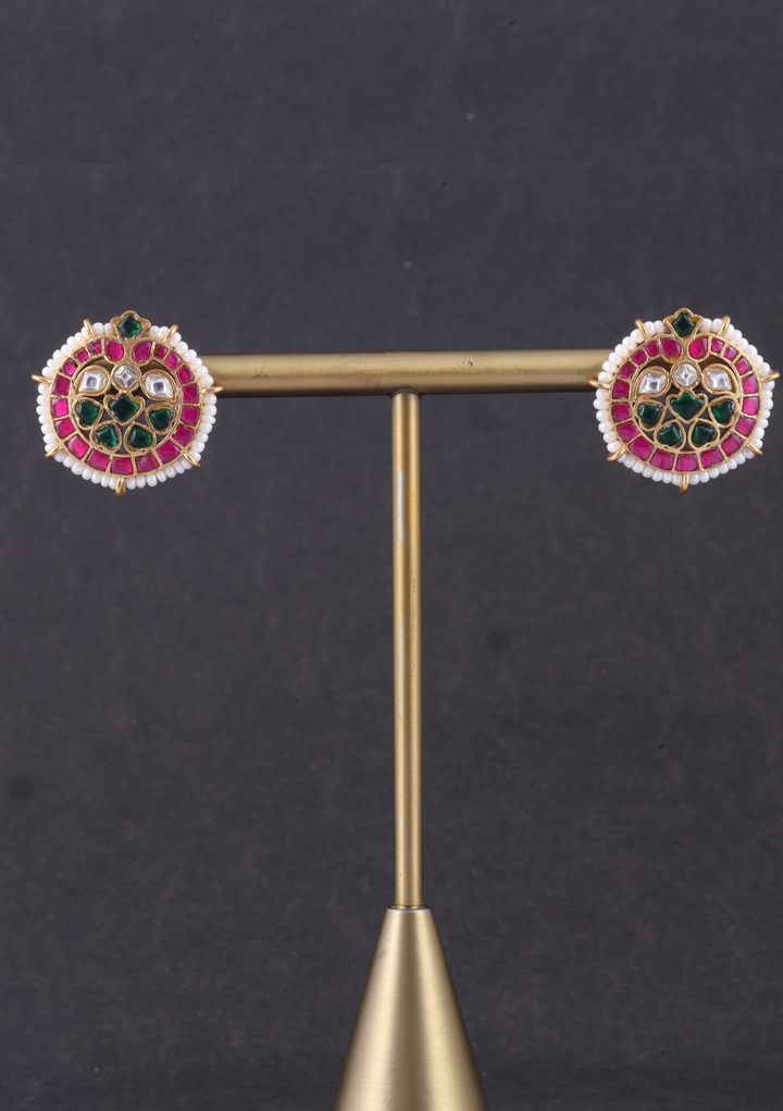 Simple and Beautiful Designer Jadau Kundan Stud Earrings with Pearl Beads