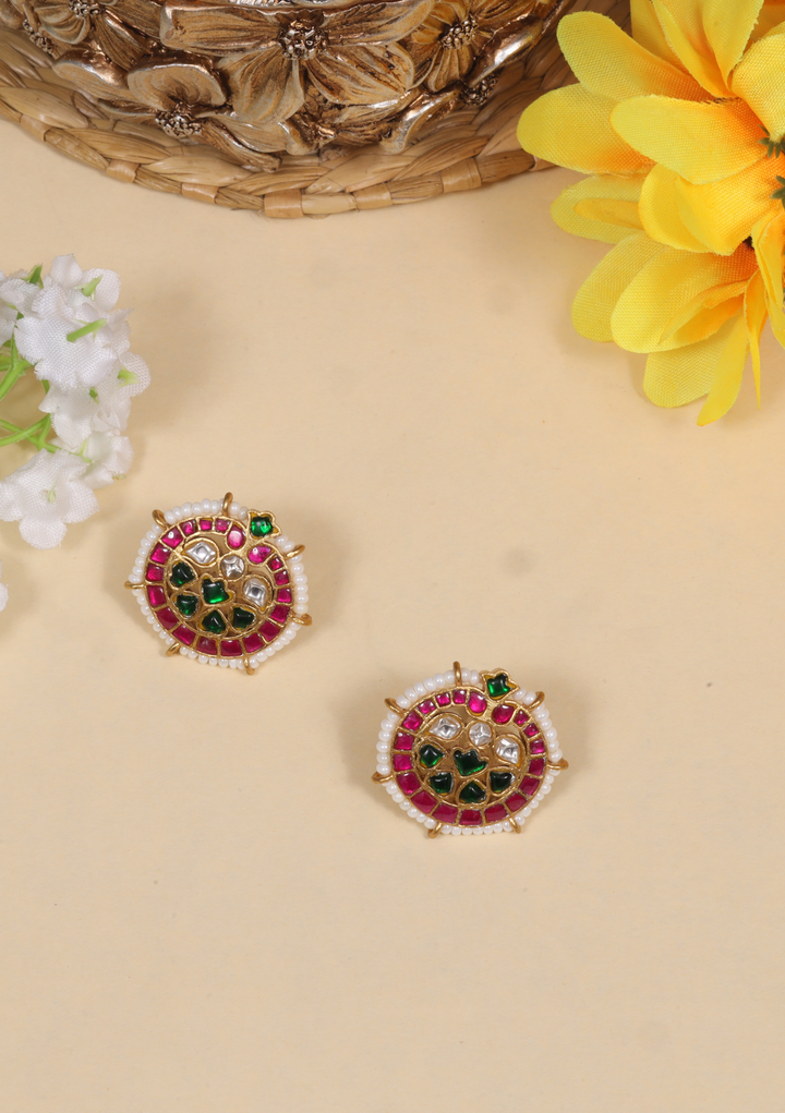 Simple and Beautiful Designer Jadau Kundan Stud Earrings with Pearl Beads
