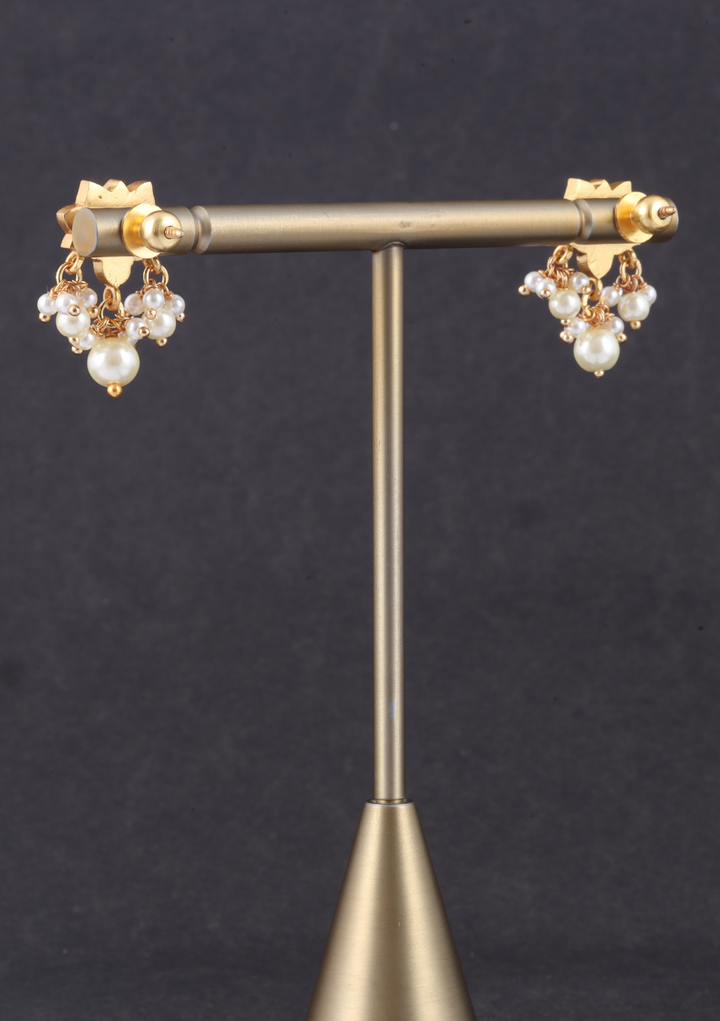 Gorgeous Lotus Jadau Kundan Stud Earrings with Pearl Beads Hangings
