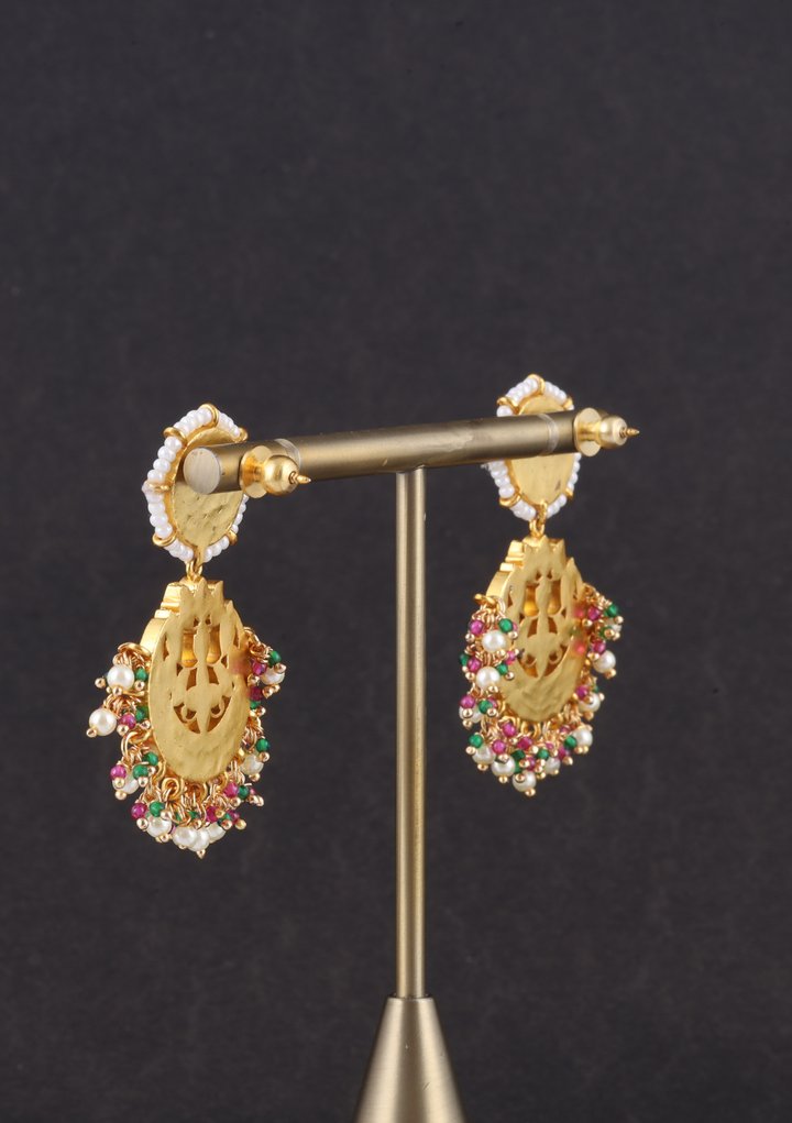 Elegant Floral Jadau Kundan Chandbali Earrings with Pearls and  Beads Hangings