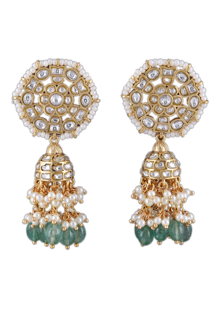 Vaidurya White Jadau Kundan Jhumka Earring