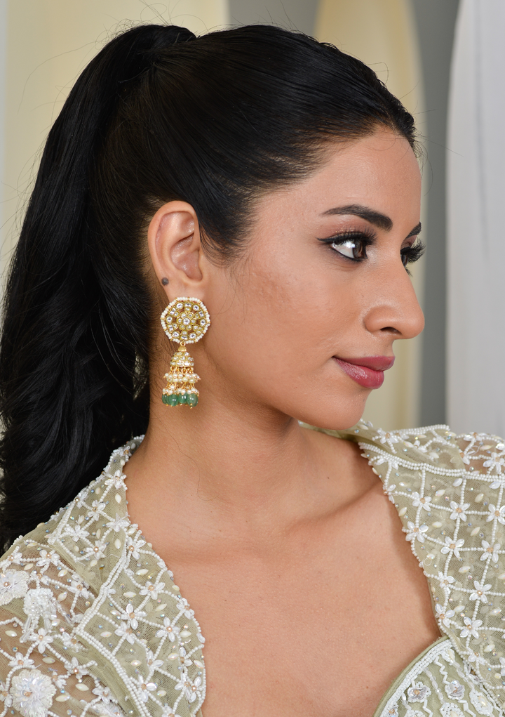 Vaidurya White Jadau Kundan Jhumka Earring