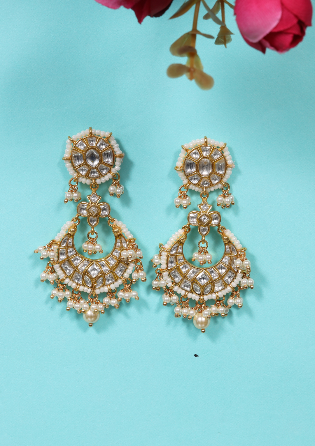 Noor White Jadau Kundan Chandbali Earring