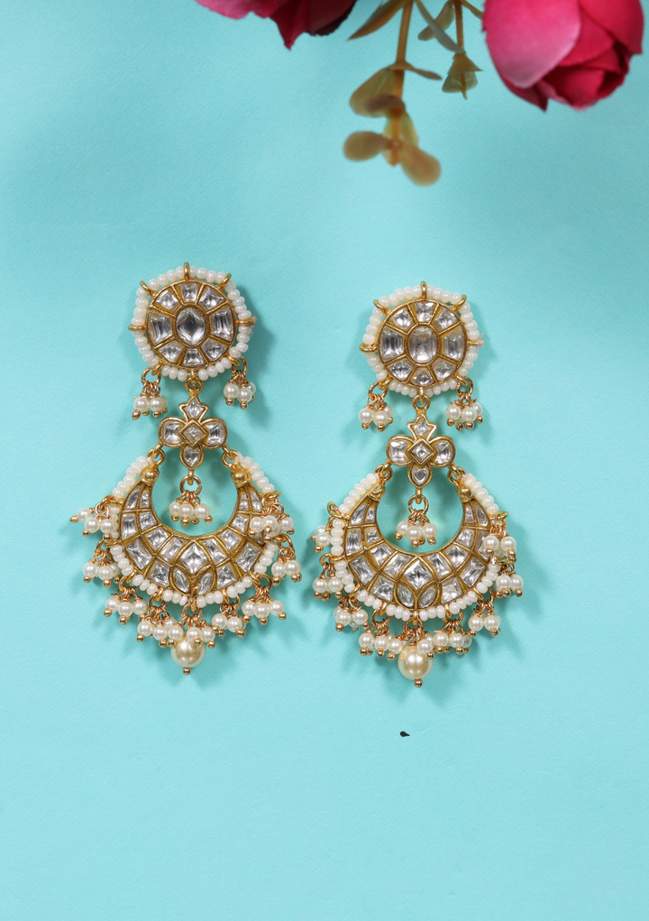 Noor White Jadau Kundan Chandbali Earring