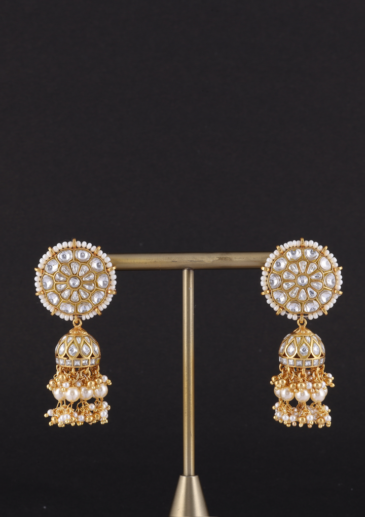 Nupur White Jadau Kundan Jhumka Earring