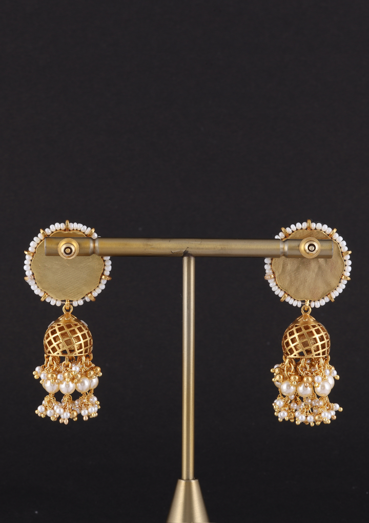 Nupur White Jadau Kundan Jhumka Earring