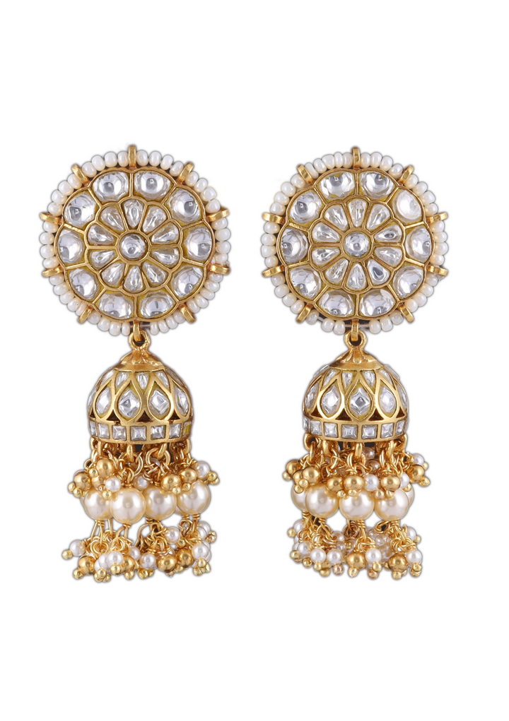 Nupur White Jadau Kundan Jhumka Earring