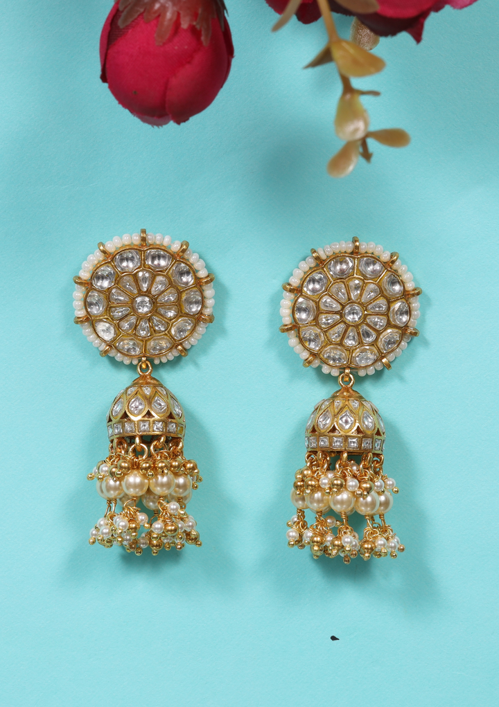Nupur White Jadau Kundan Jhumka Earring