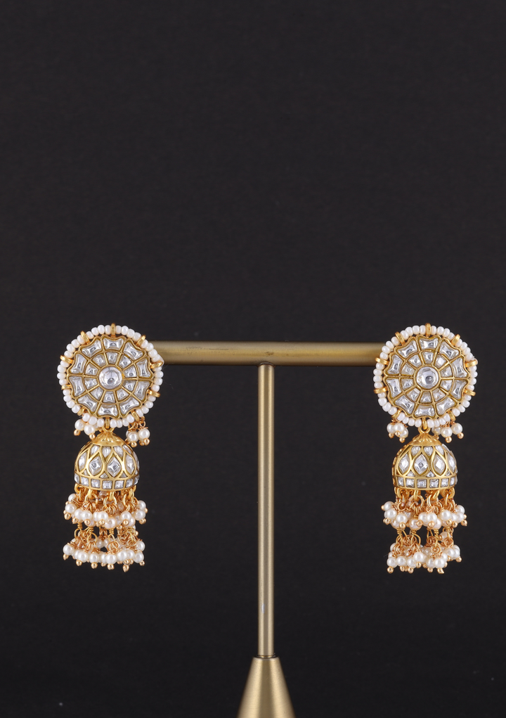 Mekhala White Jadau Kundan Jhumka Earring