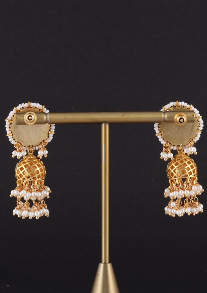 Mekhala White Jadau Kundan Jhumka Earring