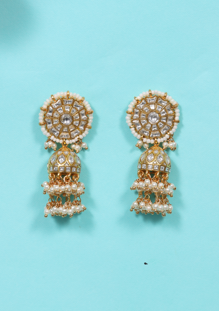 Mekhala White Jadau Kundan Jhumka Earring