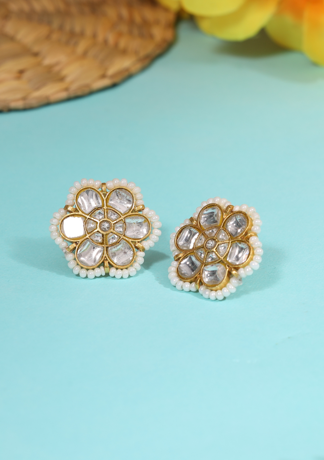 Saumya White Jadau Kundan Stud Earring