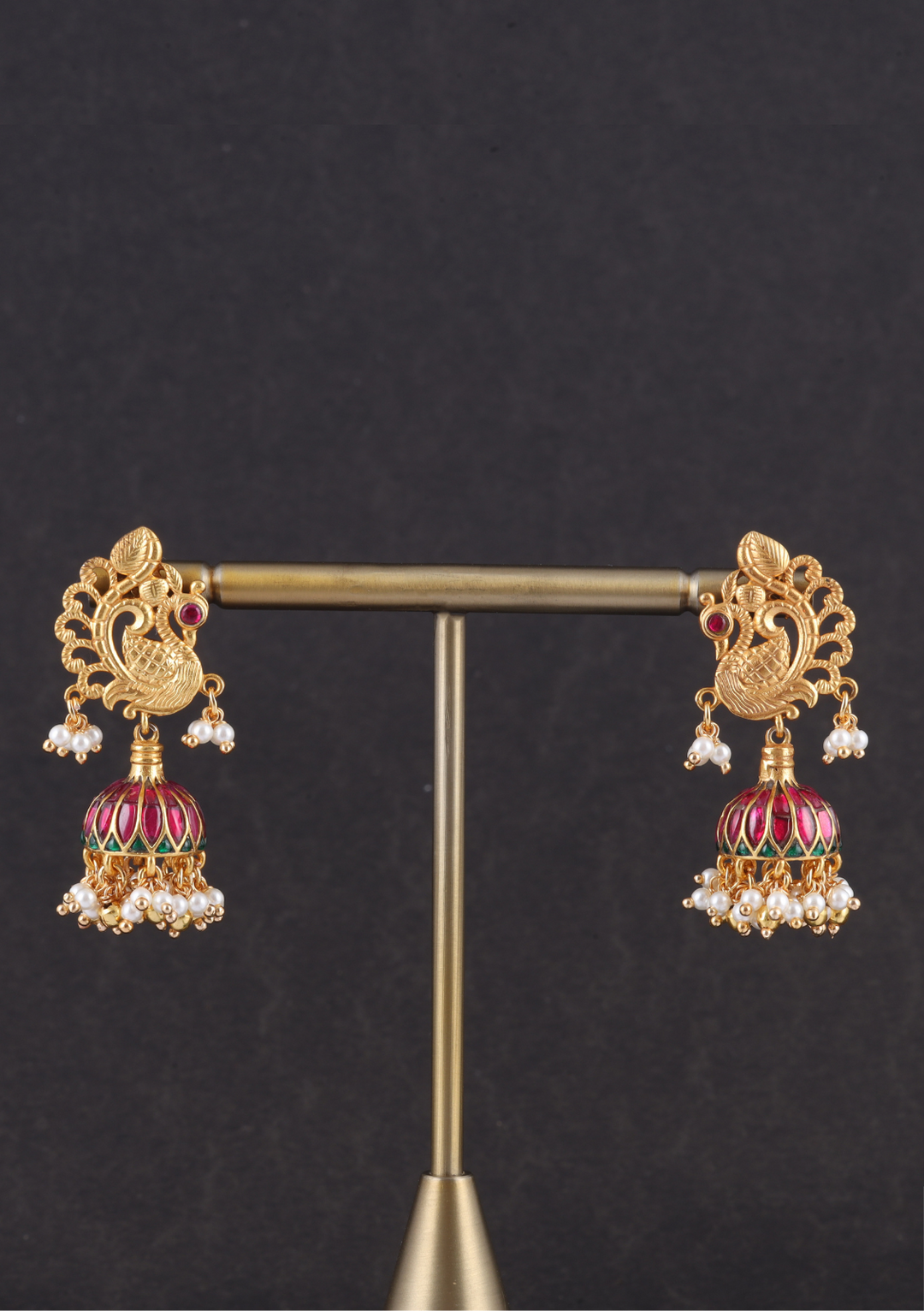 Traditional Peacock Jadau Kundan  Jhumka Earrings with Hanging Pearls
