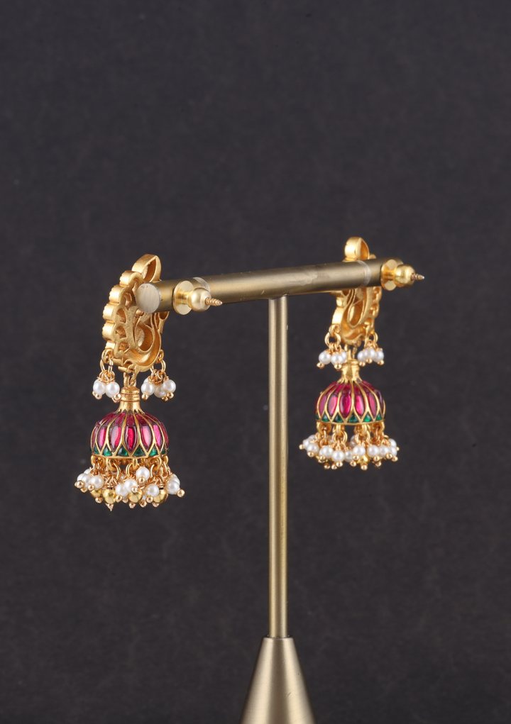 Traditional Peacock Jadau Kundan  Jhumka Earrings with Hanging Pearls