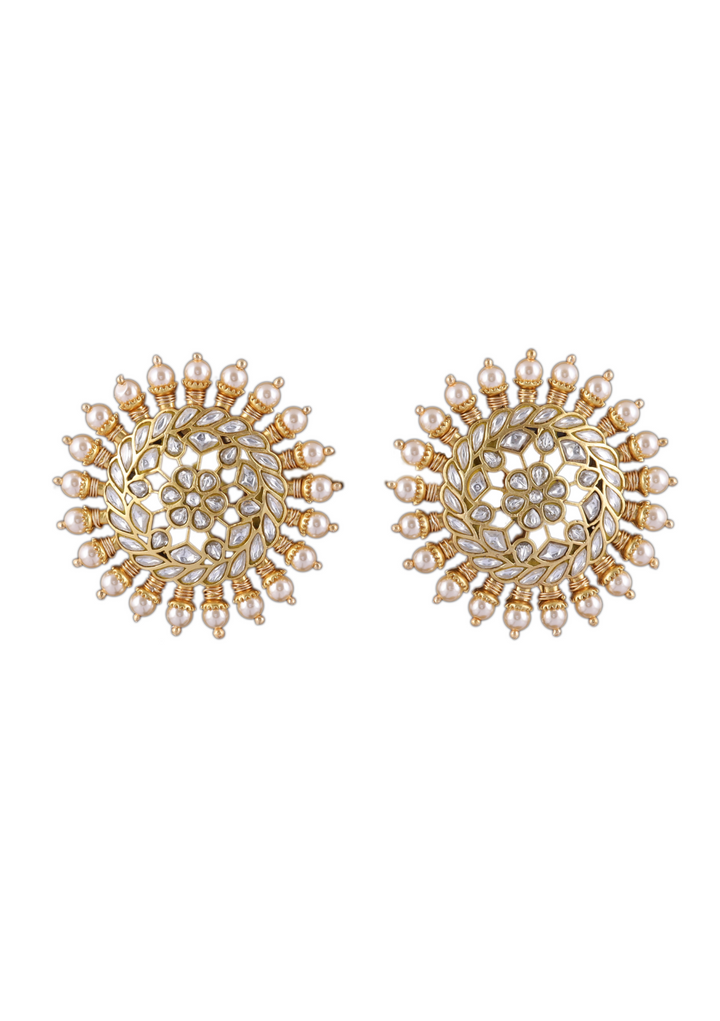 Manihara White Jadau Kundan Stud Earring