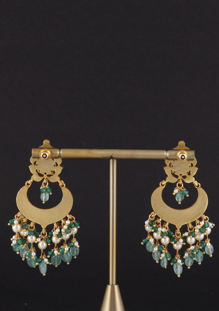 Vibhusha White Jadau Kundan Chandbali Earring with Emerald Hangings